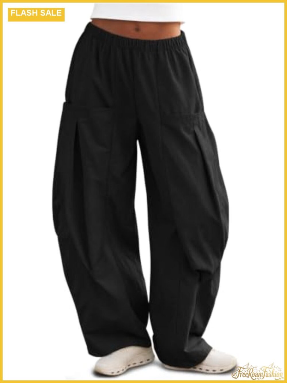 Wide Leg Barrel Pants Elastic High Waist Cargo Utility Y2K Flowy